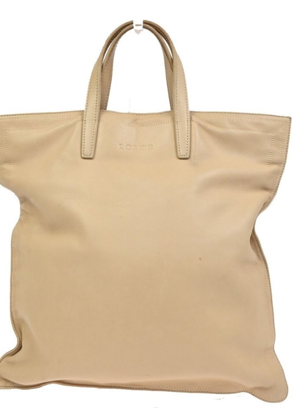 LOEWE Logo Shoulder Tote Hand Bag Leather Beige SHW Spain 30CA771